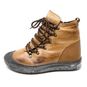 SPRING STEP DARLEEN Leather Lace Up Zip BOOTS Camel